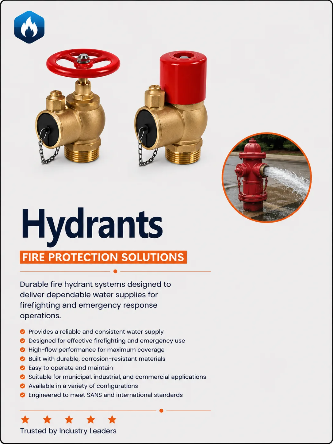 Fire hydrant valves and components for firefighting water supply